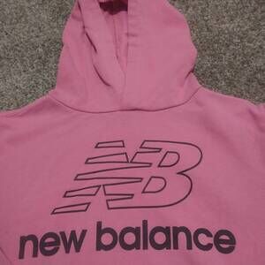 New Balance Hoodie Kids Size Large Pink Pullover Kangaroo Pocket Sporty Bold